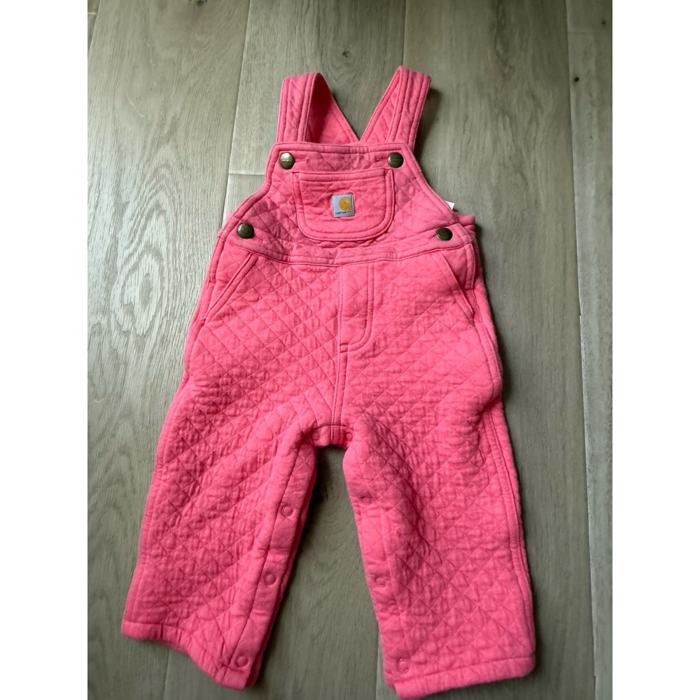 Carhartt Baby Girl Pink Quilted Bib Overalls 18M Snap Leg Sleeveless